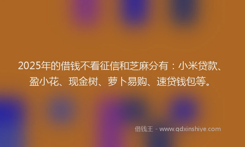 2025年的借钱不看征信和芝麻分有：小米贷款、盈小花、现金树、萝卜易购、速贷钱包等。