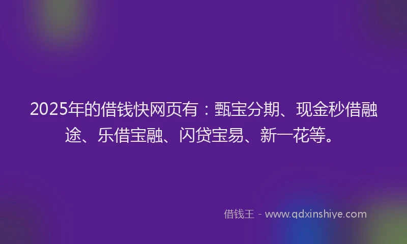 2025年的借钱快网页有：甄宝分期、现金秒借融途、乐借宝融、闪贷宝易、新一花等。