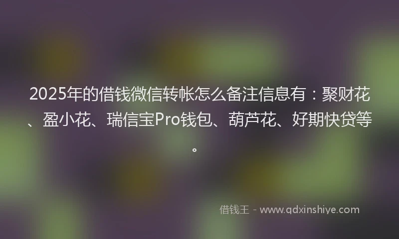 2025年的借钱微信转帐怎么备注信息有：聚财花、盈小花、瑞信宝Pro钱包、葫芦花、好期快贷等。
