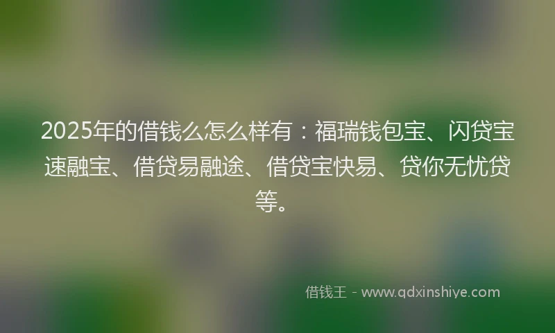 2025年的借钱么怎么样有：福瑞钱包宝、闪贷宝速融宝、借贷易融途、借贷宝快易、贷你无忧贷等。