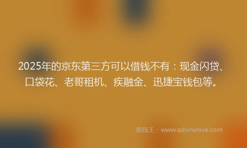 2025年的京东第三方可以借钱不有：现金闪贷、口袋花、老哥租机、疾融金、迅捷宝钱包等。