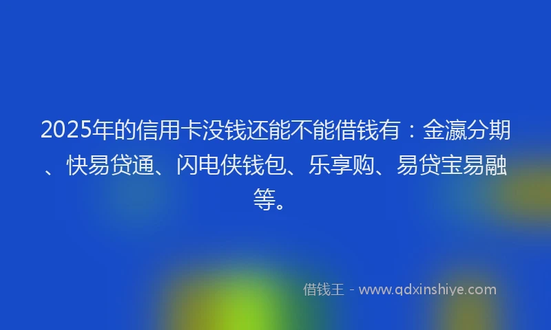 2025年的信用卡没钱还能不能借钱有：金瀛分期、快易贷通、闪电侠钱包、乐享购、易贷宝易融等。