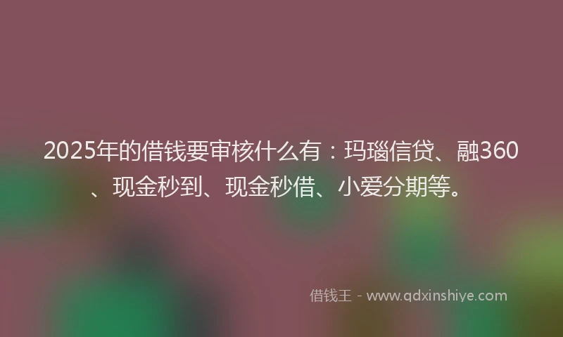 2025年的借钱要审核什么有：玛瑙信贷、融360、现金秒到、现金秒借、小爱分期等。