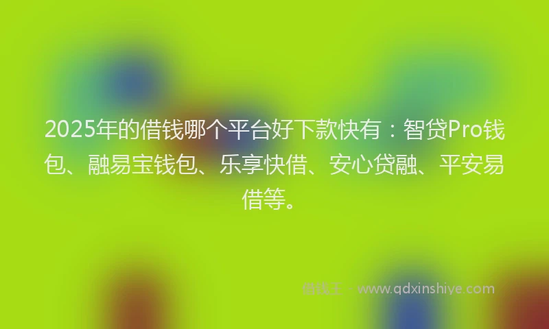 2025年的借钱哪个平台好下款快有：智贷Pro钱包、融易宝钱包、乐享快借、安心贷融、平安易借等。
