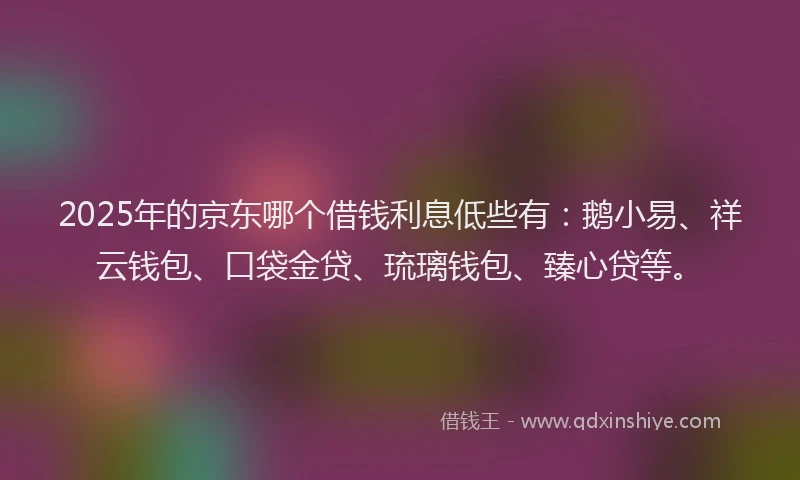 2025年的京东哪个借钱利息低些有：鹅小易、祥云钱包、口袋金贷、琉璃钱包、臻心贷等。