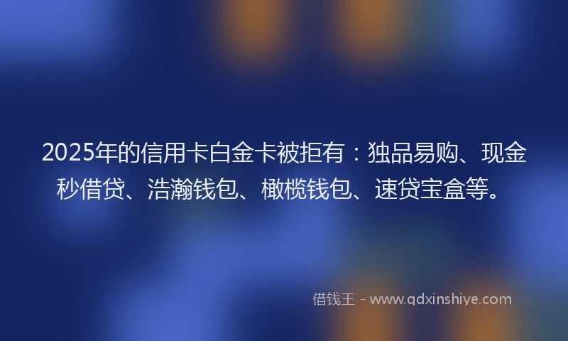 2025年的信用卡白金卡被拒有：独品易购、现金秒借贷、浩瀚钱包、橄榄钱包、速贷宝盒等。