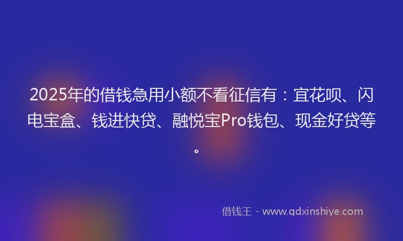 2025年的借钱急用小额不看征信有：宜花呗、闪电宝盒、钱进快贷、融悦宝Pro钱包、现金好贷等。