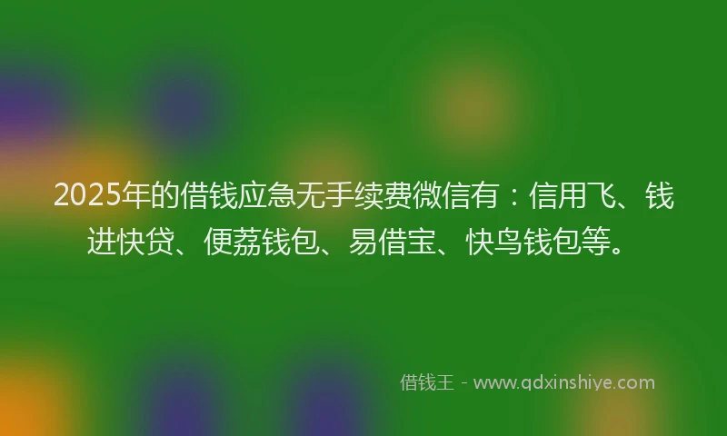 2025年的借钱应急无手续费微信有：信用飞、钱进快贷、便荔钱包、易借宝、快鸟钱包等。