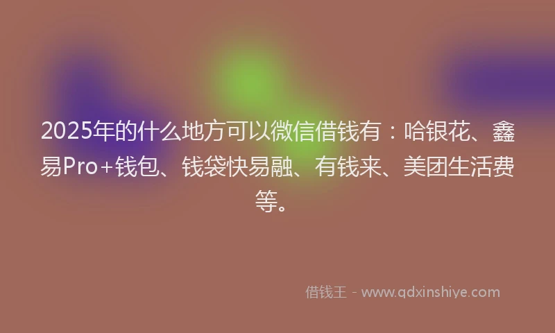 2025年的什么地方可以微信借钱有：哈银花、鑫易Pro+钱包、钱袋快易融、有钱来、美团生活费等。