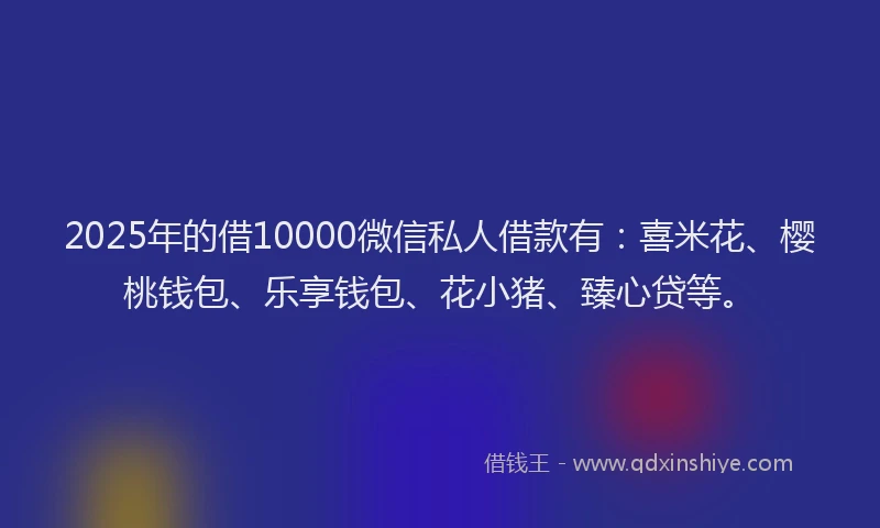 2025年的借10000微信私人借款有：喜米花、樱桃钱包、乐享钱包、花小猪、臻心贷等。