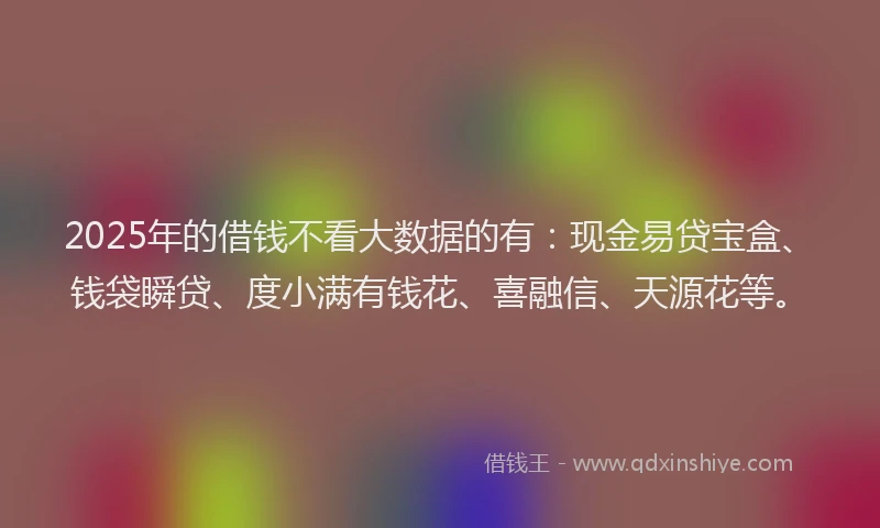 2025年的借钱不看大数据的有：现金易贷宝盒、钱袋瞬贷、度小满有钱花、喜融信、天源花等。