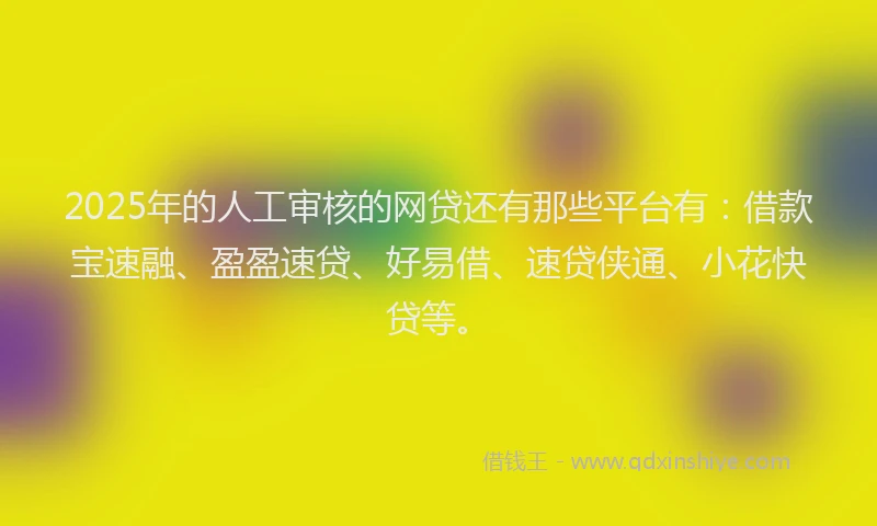 2025年的人工审核的网贷还有那些平台有：借款宝速融、盈盈速贷、好易借、速贷侠通、小花快贷等。