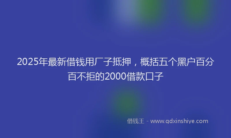 2025年最新借钱用厂子抵押，概括五个黑户百分百不拒的2000借款口子