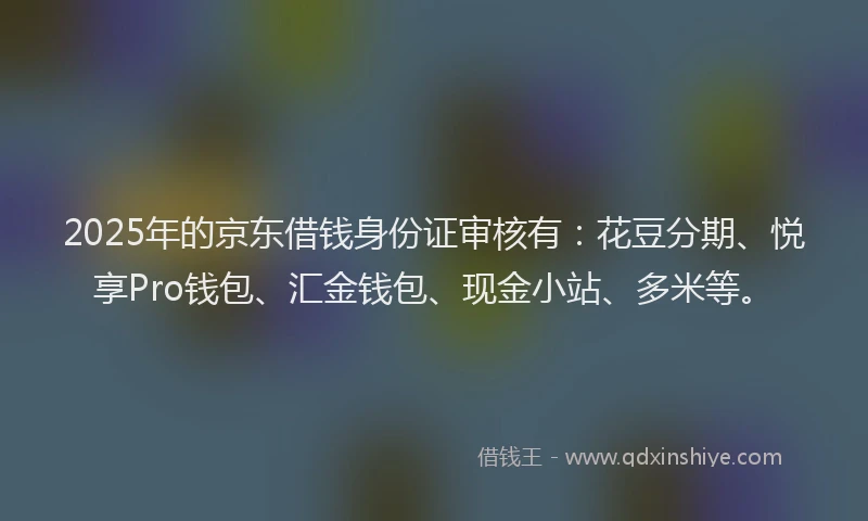 2025年的京东借钱身份证审核有：花豆分期、悦享Pro钱包、汇金钱包、现金小站、多米等。