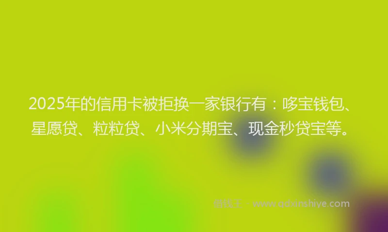 2025年的信用卡被拒换一家银行有：哆宝钱包、星愿贷、粒粒贷、小米分期宝、现金秒贷宝等。