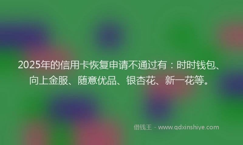 2025年的信用卡恢复申请不通过有：时时钱包、向上金服、随意优品、银杏花、新一花等。
