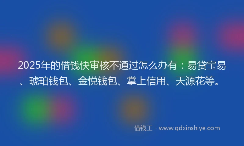 2025年的借钱快审核不通过怎么办有：易贷宝易、琥珀钱包、金悦钱包、掌上信用、天源花等。