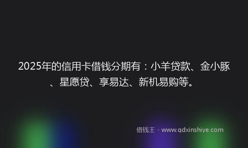 2025年的信用卡借钱分期有：小羊贷款、金小豚、星愿贷、享易达、新机易购等。