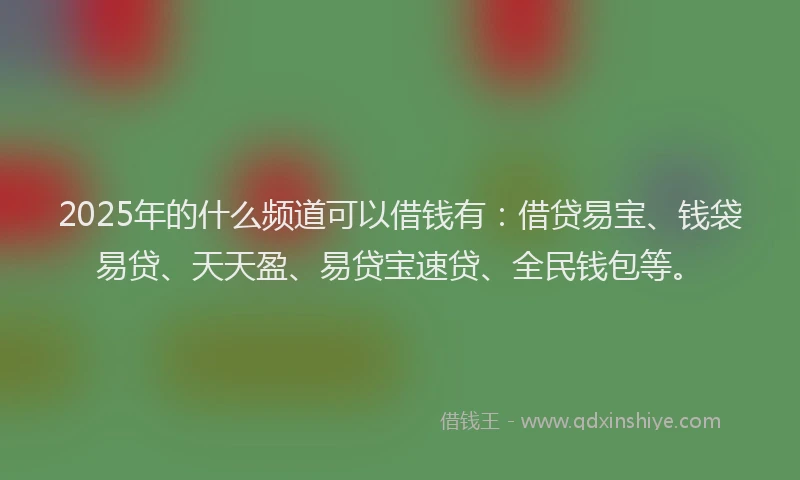 2025年的什么频道可以借钱有：借贷易宝、钱袋易贷、天天盈、易贷宝速贷、全民钱包等。