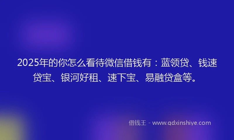 2025年的你怎么看待微信借钱有：蓝领贷、钱速贷宝、银河好租、速下宝、易融贷盒等。