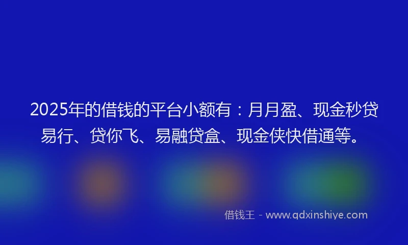 2025年的借钱的平台小额有：月月盈、现金秒贷易行、贷你飞、易融贷盒、现金侠快借通等。