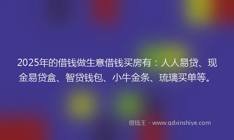 2025年的借钱做生意借钱买房有：人人易贷、现金易贷盒、智贷钱包、小牛金条、琉璃买单等。