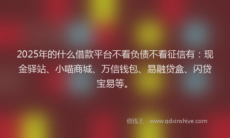 2025年的什么借款平台不看负债不看征信有：现金驿站、小喵商城、万信钱包、易融贷盒、闪贷宝易等。