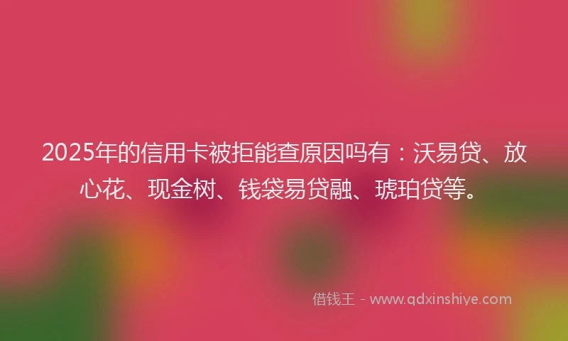 2025年的信用卡被拒能查原因吗有：沃易贷、放心花、现金树、钱袋易贷融、琥珀贷等。