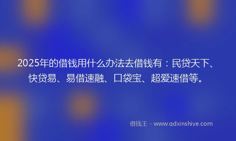 2025年的借钱用什么办法去借钱有：民贷天下、快贷易、易借速融、口袋宝、超爱速借等。