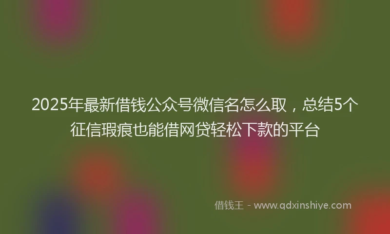 2025年最新借钱公众号微信名怎么取，总结5个征信瑕疵也能借网贷轻松下款的平台