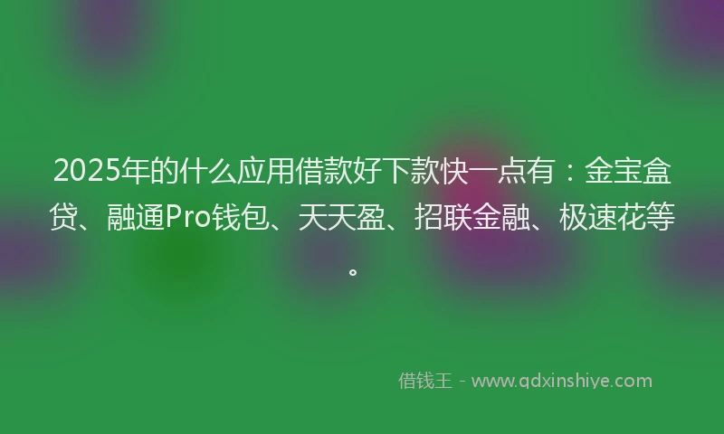 2025年的什么应用借款好下款快一点有：金宝盒贷、融通Pro钱包、天天盈、招联金融、极速花等。