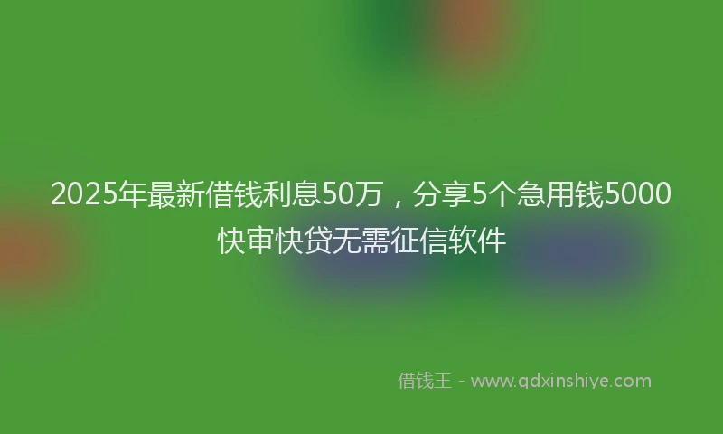 2025年最新借钱利息50万，分享5个急用钱5000快审快贷无需征信软件