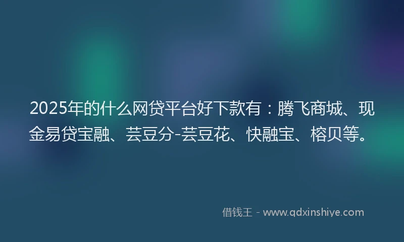 2025年的什么网贷平台好下款有：腾飞商城、现金易贷宝融、芸豆分-芸豆花、快融宝、榕贝等。