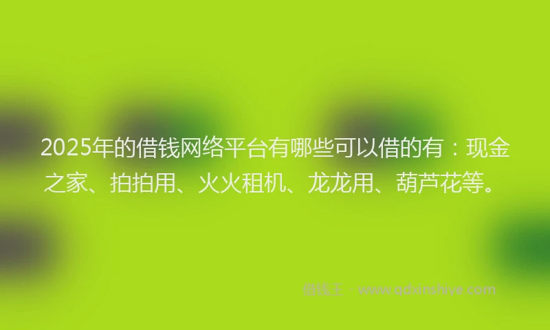 2025年的借钱网络平台有哪些可以借的有：现金之家、拍拍用、火火租机、龙龙用、葫芦花等。