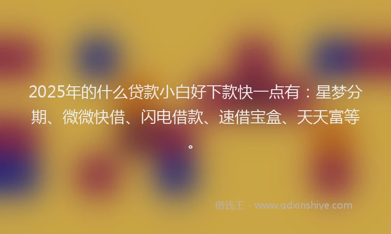 2025年的什么贷款小白好下款快一点有：星梦分期、微微快借、闪电借款、速借宝盒、天天富等。