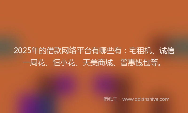 2025年的借款网络平台有哪些有：宅租机、诚信一周花、恒小花、天美商城、普惠钱包等。