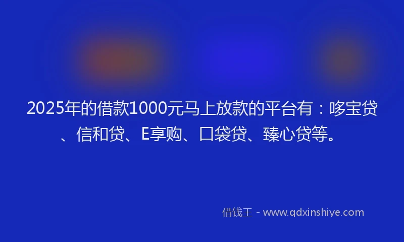 2025年的借款1000元马上放款的平台有：哆宝贷、信和贷、E享购、口袋贷、臻心贷等。