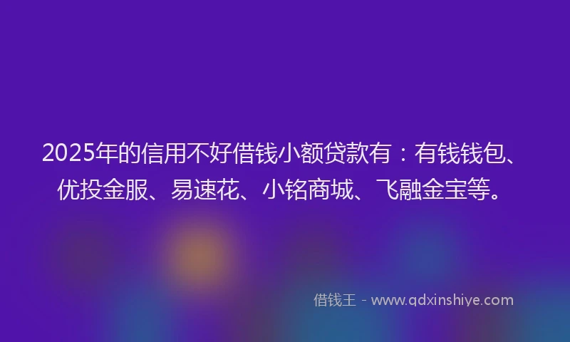 2025年的信用不好借钱小额贷款有：有钱钱包、优投金服、易速花、小铭商城、飞融金宝等。