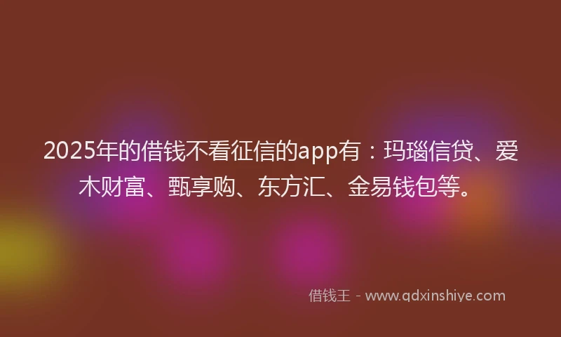 2025年的借钱不看征信的app有：玛瑙信贷、爱木财富、甄享购、东方汇、金易钱包等。