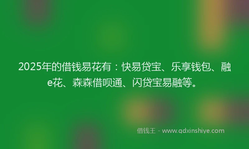 2025年的借钱易花有：快易贷宝、乐享钱包、融e花、森森借呗通、闪贷宝易融等。