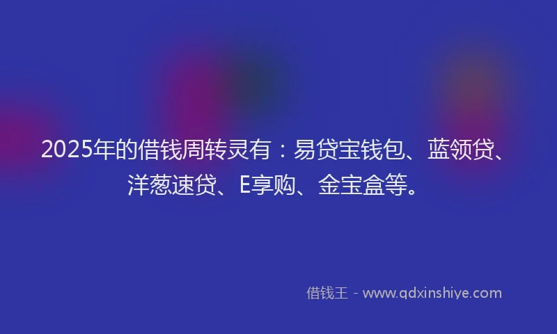 2025年的借钱周转灵有：易贷宝钱包、蓝领贷、洋葱速贷、E享购、金宝盒等。