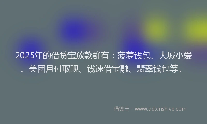 2025年的借贷宝放款群有：菠萝钱包、大城小爱、美团月付取现、钱速借宝融、翡翠钱包等。