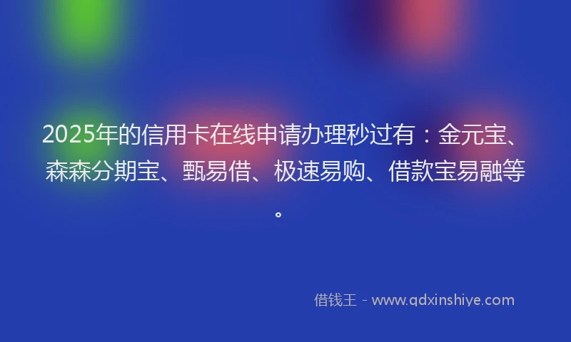 2025年的信用卡在线申请办理秒过有：金元宝、森森分期宝、甄易借、极速易购、借款宝易融等。