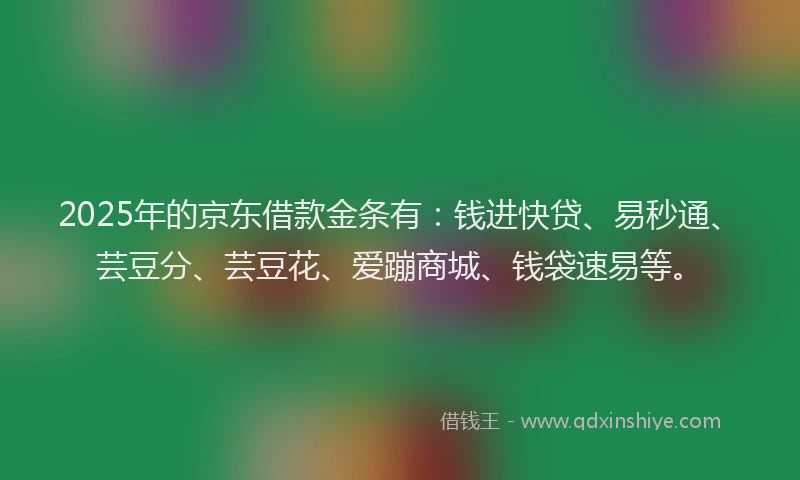 2025年的京东借款金条有：钱进快贷、易秒通、芸豆分、芸豆花、爱蹦商城、钱袋速易等。