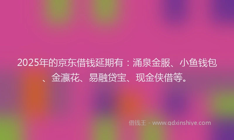 2025年的京东借钱延期有：涌泉金服、小鱼钱包、金瀛花、易融贷宝、现金侠借等。