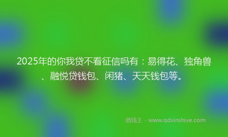 2025年的你我贷不看征信吗有：易得花、独角兽、融悦贷钱包、闲猪、天天钱包等。