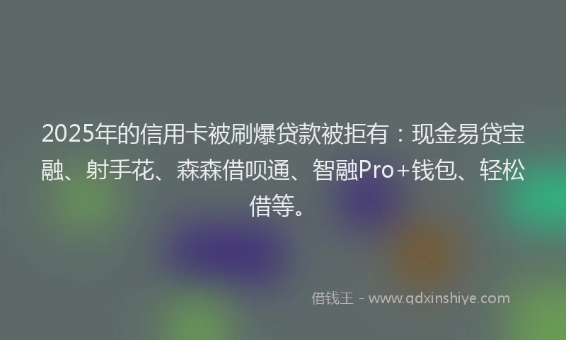 2025年的信用卡被刷爆贷款被拒有：现金易贷宝融、射手花、森森借呗通、智融Pro+钱包、轻松借等。