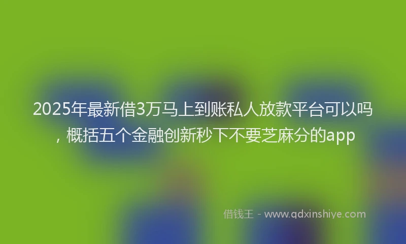 2025年最新借3万马上到账私人放款平台可以吗，概括五个金融创新秒下不要芝麻分的app