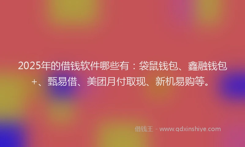 2025年的借钱软件哪些有：袋鼠钱包、鑫融钱包+、甄易借、美团月付取现、新机易购等。