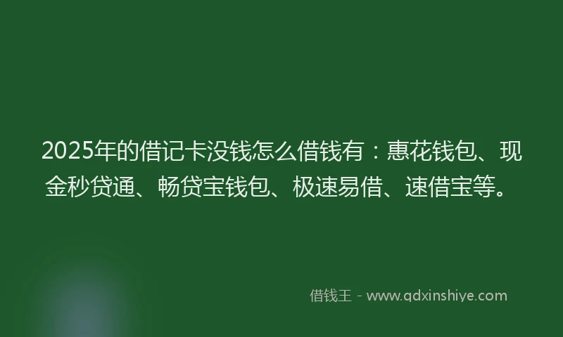 2025年的借记卡没钱怎么借钱有：惠花钱包、现金秒贷通、畅贷宝钱包、极速易借、速借宝等。